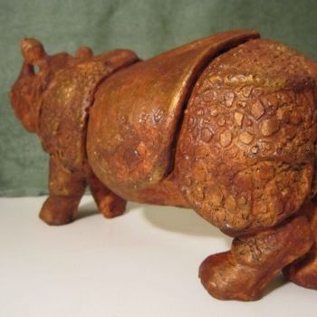 "Rhino indien" başlıklı Heykel Lovy tarafından, Orijinal sanat, Terracotta