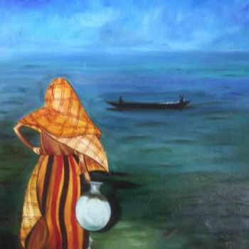 Peinture intitulée "femme au bord de l'…" par Marilyne Lozano, Œuvre d'art originale