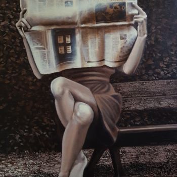 Malarstwo zatytułowany „Girl with a newspap…” autorstwa Jacek Łoziński, Oryginalna praca, Akryl