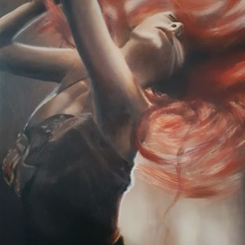 Peinture intitulée ". Red-haired girl" par Jacek Łoziński, Œuvre d'art originale, Acrylique