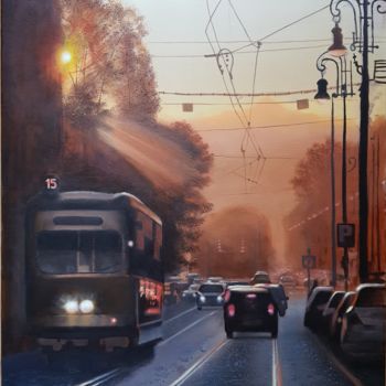 Malerei mit dem Titel "Krakow tram" von Jacek Łoziński, Original-Kunstwerk, Acryl