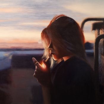 Painting titled "Girl with a cigaret…" by Jacek Łoziński, Original Artwork, Acrylic
