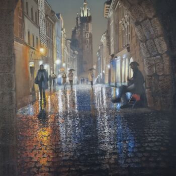 Malarstwo zatytułowany „Deszcz na Floriańsk…” autorstwa Jacek Łoziński, Oryginalna praca, Akryl
