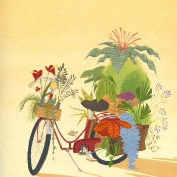 제목이 "Bike"인 그림 Léo-Paul Mennessier로, 원작, 구아슈