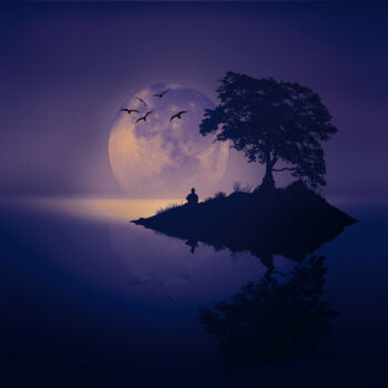 Digital Arts titled "lune-et-île" by Lecointre Patrick Artiste - Photographe, Original Artwork, Digital Painting