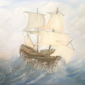 Painting titled "Barco à vela" by Luana Melo, Original Artwork