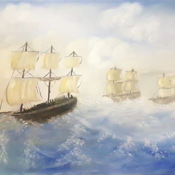 Painting titled ""Os barcos"" by Luana Melo, Original Artwork