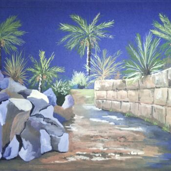 Pintura titulada "La palmeraie Ouarza…" por Laurent Stoecklin, Obra de arte original, Gouache