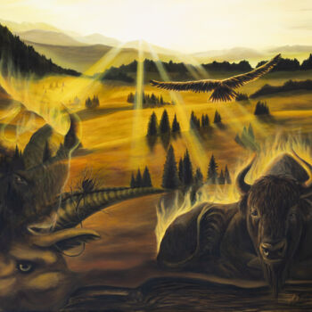 Malerei mit dem Titel "Brennender Sonnenst…" von Lu Kuznetsova, Original-Kunstwerk, Öl