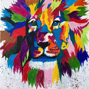 Malerei mit dem Titel "Lion multicolore" von Ludivine Marcos, Original-Kunstwerk, Acryl