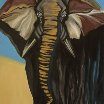 Painting titled "Elephant" by Lu Meng, Original Artwork, Acrylic Mounted on Wood Stretcher frame