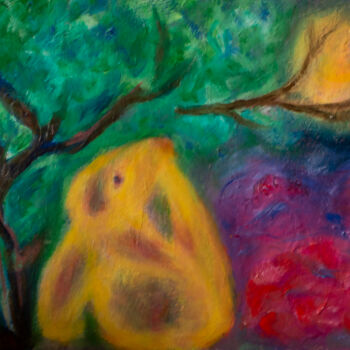 Painting titled "Lovely Night" by Lu Meng, Original Artwork, Oil Mounted on Wood Stretcher frame