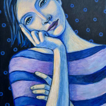 "Julia /BLUE" başlıklı Tablo Lu Sakhno tarafından, Orijinal sanat, Akrilik Ahşap Sedye çerçevesi üzerine monte edilmiş