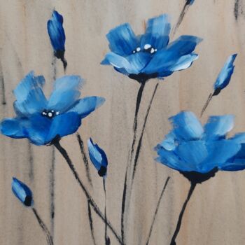 Картина под названием "Blue flowers" - Lu Sho, Подлинное произведение искусства, Акрил