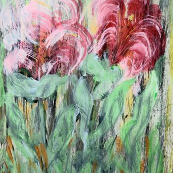 Painting titled "Abstract Red Flowers" by Lu Sho, Original Artwork, Acrylic