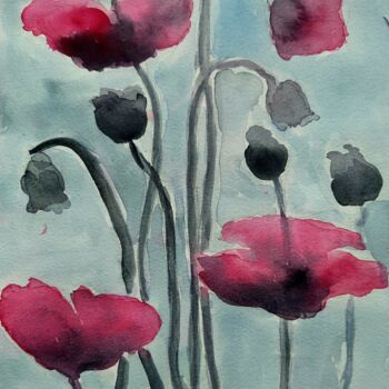 Painting titled "PinkPoppies" by Lu Sho, Original Artwork, Acrylic