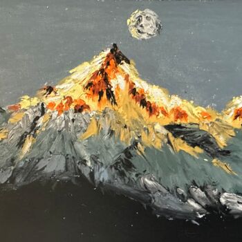 Pintura titulada "montagne Noire" por Lu Xing, Obra de arte original, Cera