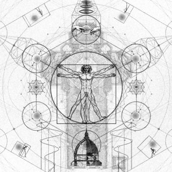 Artes digitais intitulada "Vitruvian Man & Fir…" por Lua Felicia, Obras de arte originais, Pintura digital