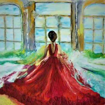 Painting titled "La dame en rouge" by Luana Béatrice Lazar, Original Artwork, Oil