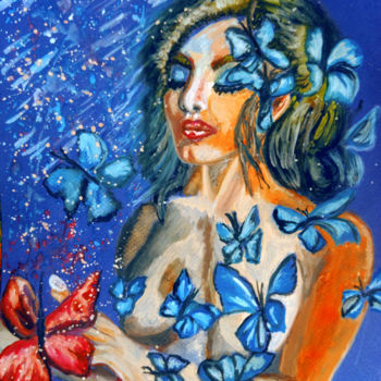 绘画 标题为“Papillons bleu” 由Luana Béatrice Lazar, 原创艺术品, 水彩