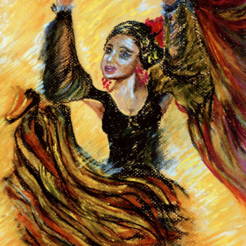 Dibujo titulada "Flamenco" por Luana Béatrice Lazar, Obra de arte original, Pastel
