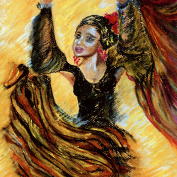 Drawing titled "Flamenco" by Luana Béatrice Lazar, Original Artwork, Pastel