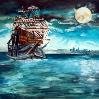 Malerei mit dem Titel "La dernière rive" von Luana Béatrice Lazar, Original-Kunstwerk, Aquarell