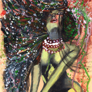 Schilderij getiteld "Femme aux bijoux" door Luana Béatrice Lazar, Origineel Kunstwerk, Acryl
