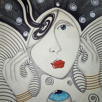 Painting titled "La mente vola" by Luana Cianti, Original Artwork, Marker