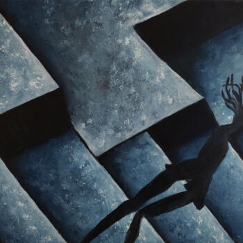 Painting titled "V in Shadows" by Luna Smith, Original Artwork, Oil Mounted on Wood Stretcher frame