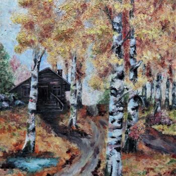 Painting titled "Autumn" by Luna Smith, Original Artwork, Oil Mounted on Wood Stretcher frame