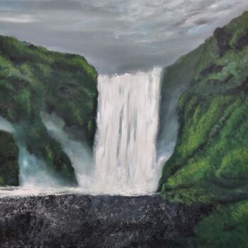 Malarstwo zatytułowany „Waterfall” autorstwa Luna Smith, Oryginalna praca, Olej Zamontowany na Drewniana rama noszy