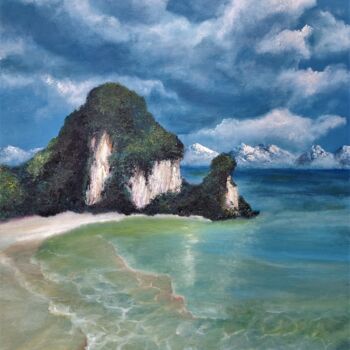 Painting titled "Paradise" by Luna Smith, Original Artwork, Oil Mounted on Wood Stretcher frame