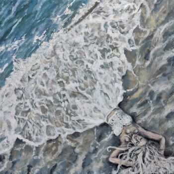 Painting titled "Mermaid Euphony" by Luna Smith, Original Artwork, Oil Mounted on Wood Stretcher frame