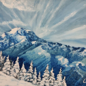 Peinture intitulée "Snowy Mount Rainier" par Luna Smith, Œuvre d'art originale, Huile Monté sur Châssis en bois