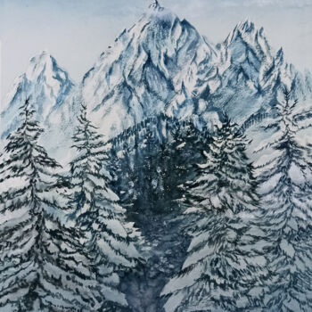 Painting titled "FROST" by Lubna Khan, Original Artwork, Watercolor