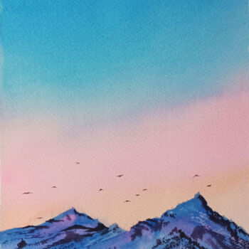"Summit to the Sky 2" başlıklı Tablo Lubna Khan tarafından, Orijinal sanat, Suluboya