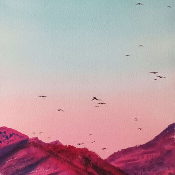 Painting titled "Summit to the Sky 1" by Lubna Khan, Original Artwork, Watercolor