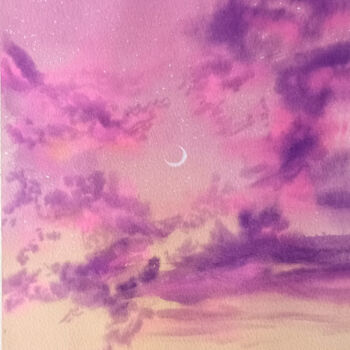 Painting titled "Neon Pink Sky" by Lubna Khan, Original Artwork, Watercolor