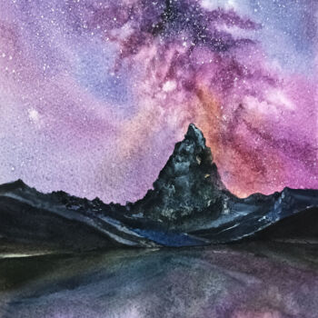 「Violet Nebula」というタイトルの絵画 Lubna Khanによって, オリジナルのアートワーク, 水彩画