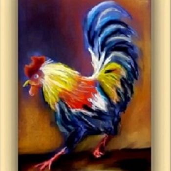 Ζωγραφική με τίτλο "Rooster in attack" από Lubo, Αυθεντικά έργα τέχνης, Παστέλ