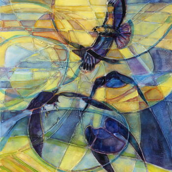 Ζωγραφική με τίτλο "Flying" από Ľubomír Korenko, Αυθεντικά έργα τέχνης, Ακρυλικό Τοποθετήθηκε στο Ξύλινο φορείο σκελετό