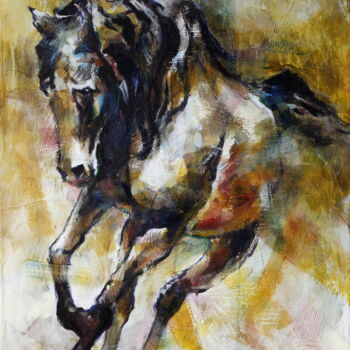 Painting titled "Power of the horse" by Ľubomír Korenko, Original Artwork, Acrylic Mounted on Wood Stretcher frame