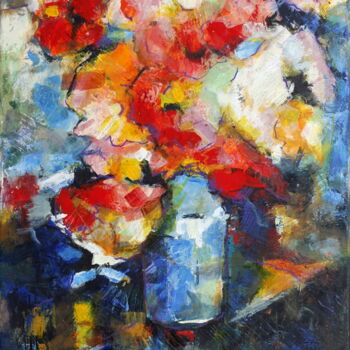 Malarstwo zatytułowany „VASE FULL OF FLOWER…” autorstwa Ľubomír Korenko, Oryginalna praca, Akryl Zamontowany na Drewniana ra…