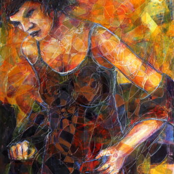 Painting titled "Woman in clared" by Ľubomír Korenko, Original Artwork, Acrylic Mounted on Wood Panel