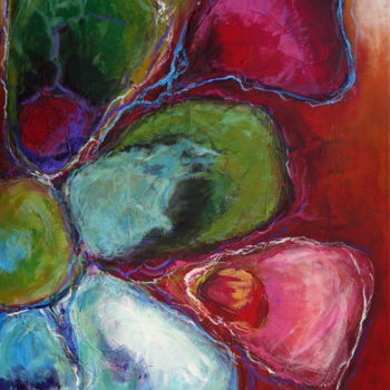 Painting titled "Rainbow flowers" by Ľubomír Korenko, Original Artwork, Acrylic Mounted on Wood Stretcher frame