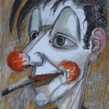 Painting titled "Clown with cigarette" by Lubomir Tkacik, Original Artwork, Oil