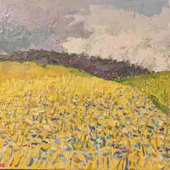 Pintura intitulada "Yellow field" por Lubomir Tkacik, Obras de arte originais, Óleo