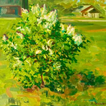 Pintura titulada ""Buisson de lilas b…" por Liubov Lazakovich, Obra de arte original, Oleo Montado en Cartulina