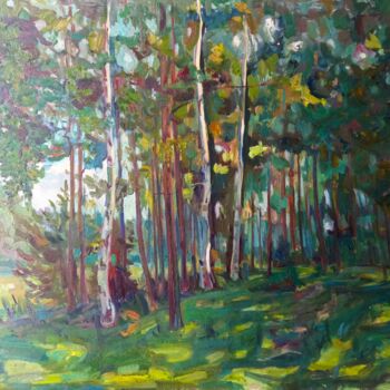 Картина под названием "Лес" - Любовь Лазакович, Подлинное произведение искусства, Масло Установлен на картон